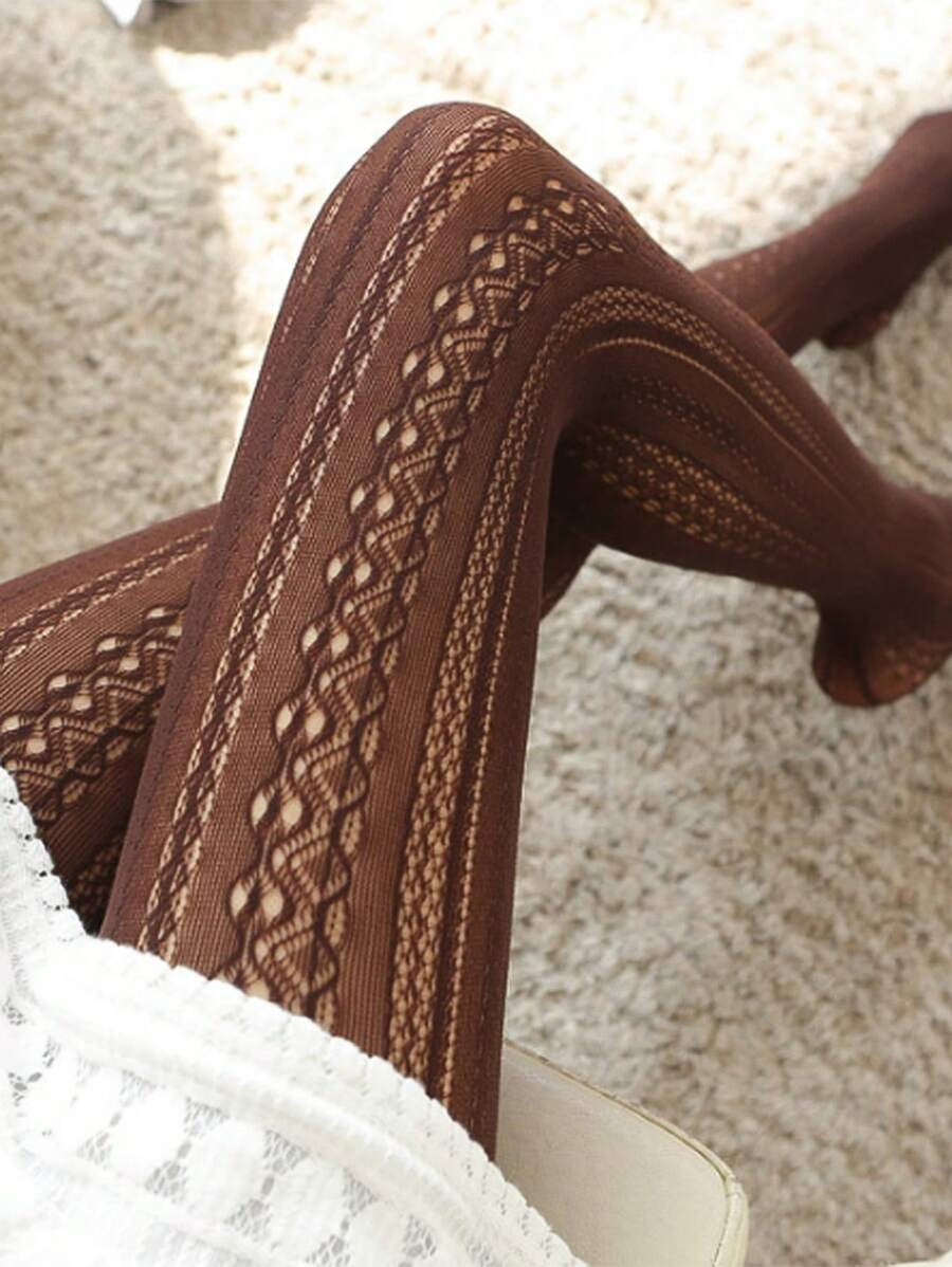 1pc New Japanese Lolita White Vintage Hollowed-Out Lace Pantyhose With Carved Mesh Stockings And ... | SHEIN