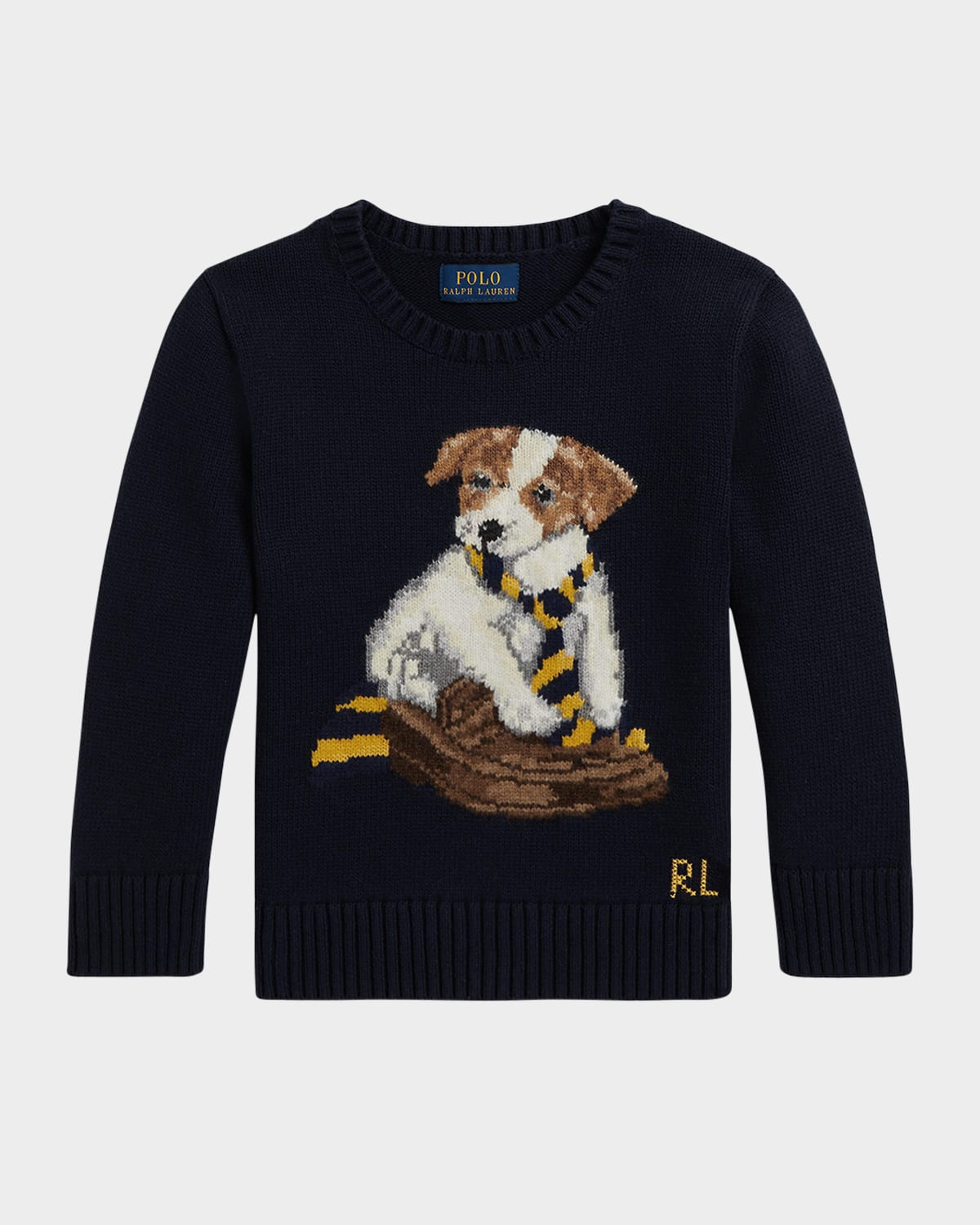 Boy's Dog Intarsia Knit Cotton Crewneck Sweater, Size 2-7 | Neiman Marcus