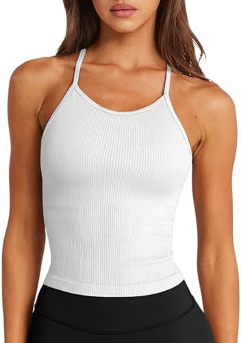 LASLULU Womens Sports Bra Seamless Long Crop Tank Racer Back Spaghetti Strap Workout Yoga Bra Pad... | Amazon (US)