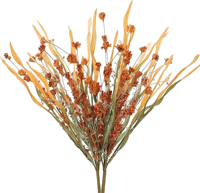 MHMJON 2pcs Artificial Fall Flowers Orange Mums Flowers Autumn Silk Flowers Fall Fake Flowers Bou... | Amazon (US)