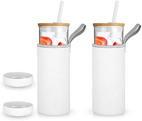 Tronco Iced Coffee Cup Glass Tumbler with Straw and Bamboo Lid|Wide Mouth Reusable Smoothie Cup w... | Amazon (US)