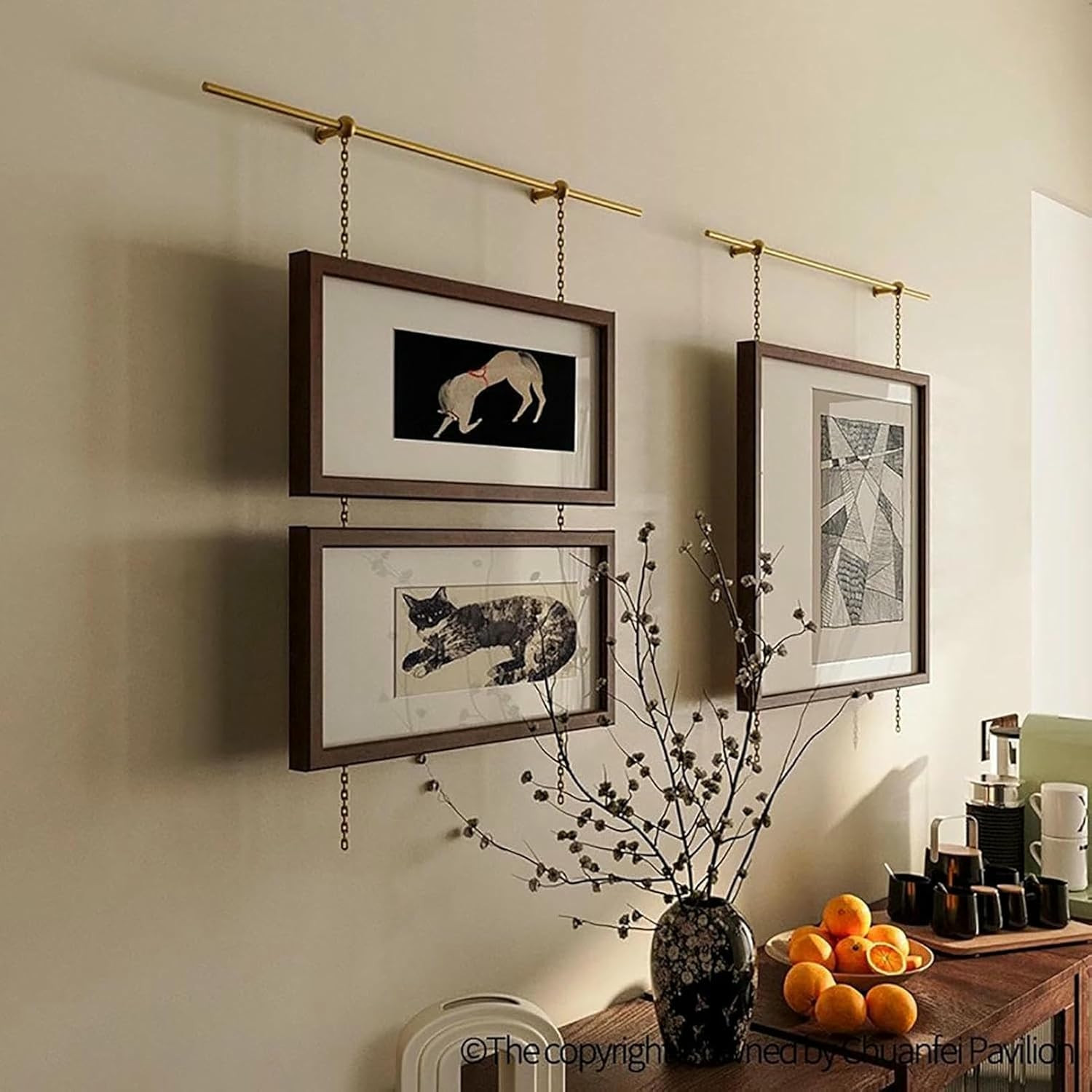 Picture Rail Hanging System Wall Picture Rail Hangers Brass Rod, Artwork Gallery Hanging Track Go... | Amazon (US)