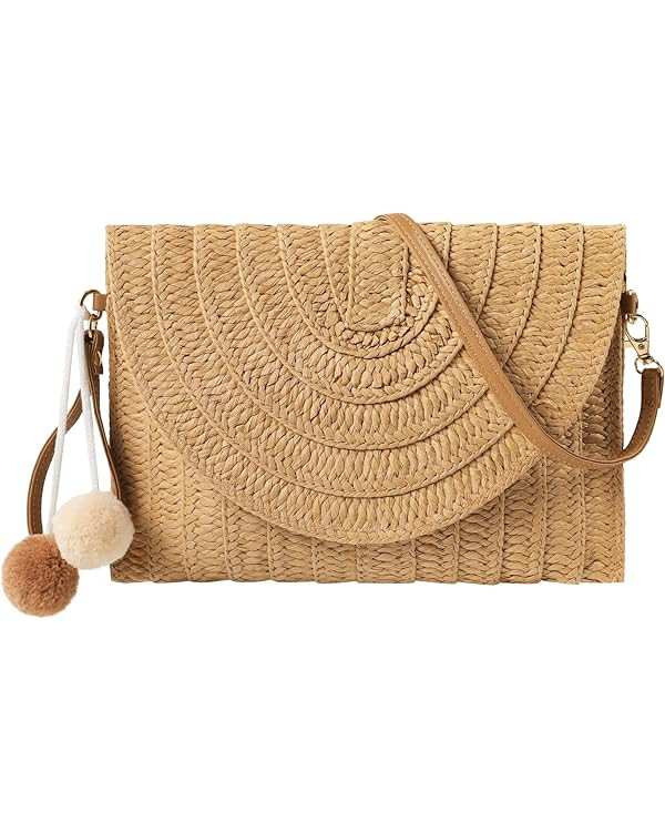 LEVOTIER Woven Straw Crossbody Bags for Women - Handmade Casual Beach Purse | Amazon (US)