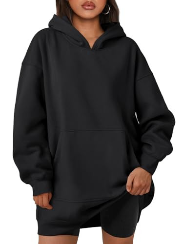 Trendy Queen Womens Hoodies Dresses Oversized Sweatshirts Long Sleeve Tops Fleece Pullover Fall Winter Cute Clothes Black XL | Amazon (US)