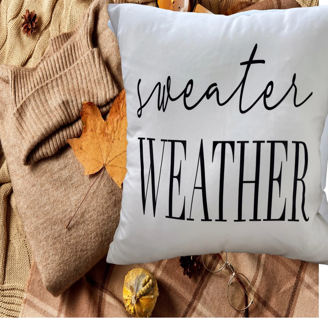Sweater Weather Pillow Cover – Fall Throw Pillow, Autumn Decor, Cozy Farmhouse Cushion Cover, S... | Etsy (US)