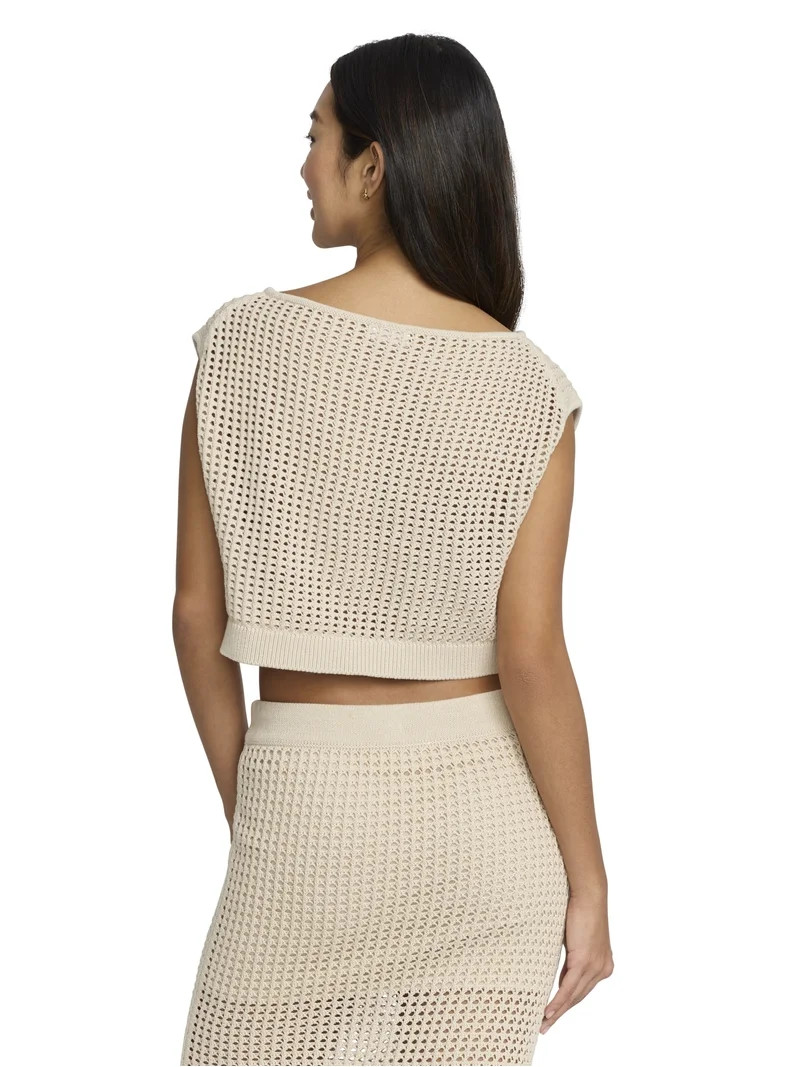 Mills by Millie Bobby Brown Women's Boxy Crochet Sweater Top, Sizes XXS-XXL | Walmart (US)
