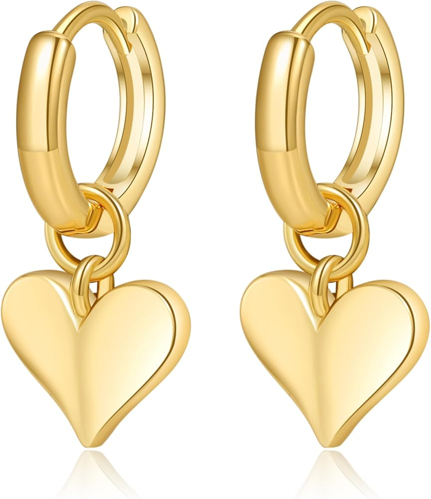 925 Sterling Silver Heart Dangle Earrings for Women, 14K Gold Plated Heart Gold Hoops Earrings fo... | Amazon (CA)