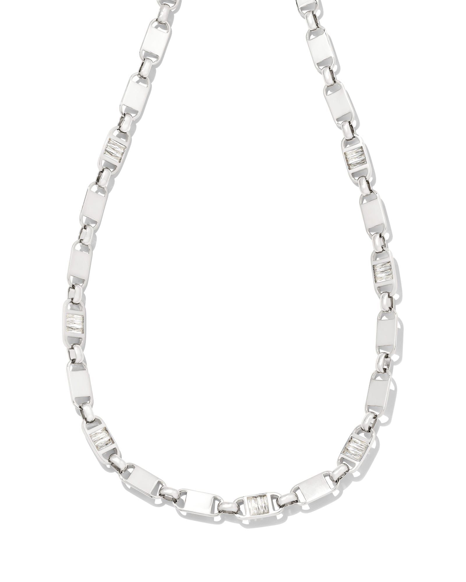 Kendra Scott Jessie Silver Chain Necklace in White Crystal | Metal/Rhodium | Kendra Scott