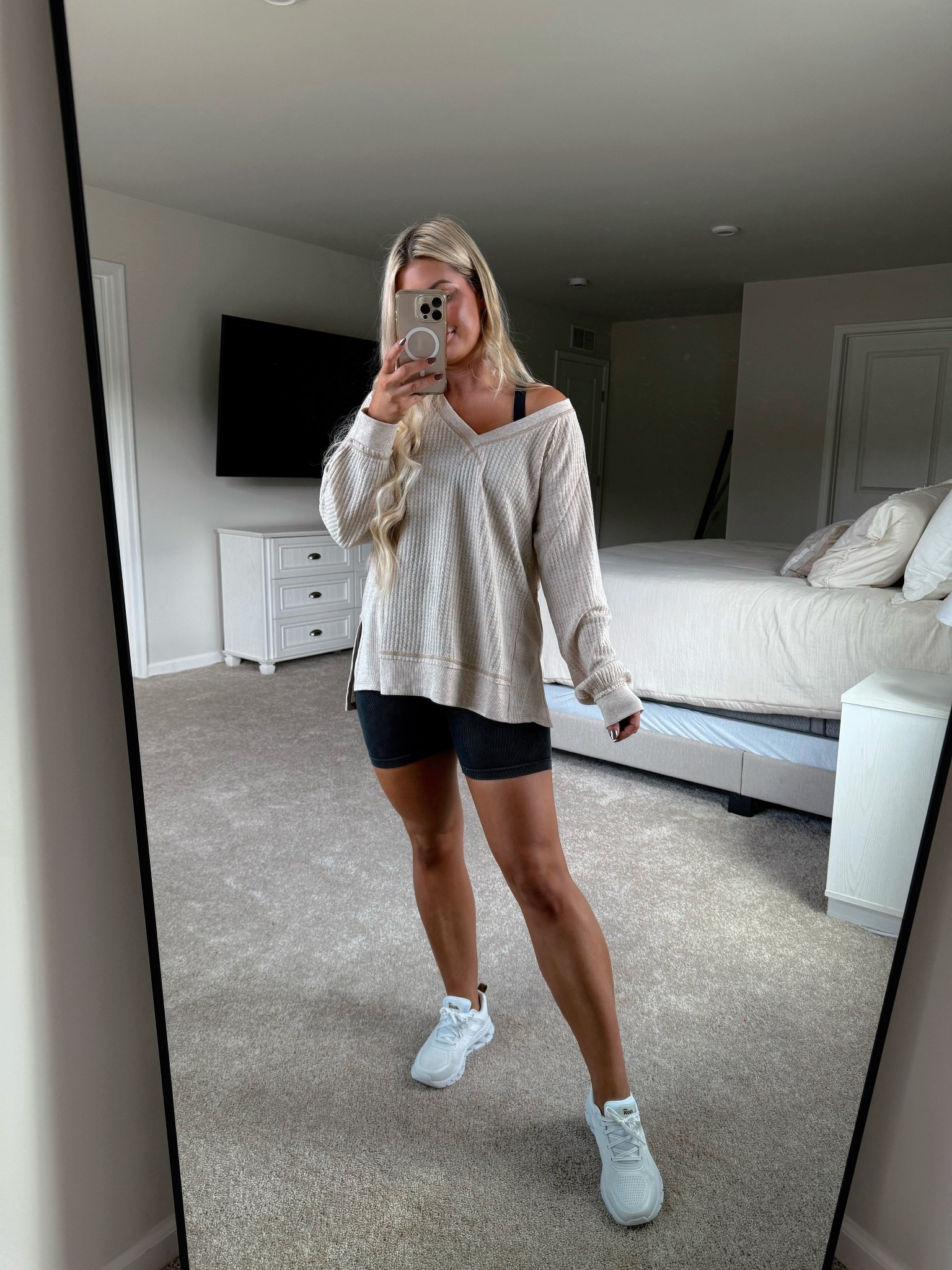 Casual mom approved outfit 

Biker shorts
Oversized v neck sweater 
And oncloud look for less sneakers 

All from Walmart & so cute!! 

#LTKFindsUnder50 #LTKSeasonal #LTKStyleTip