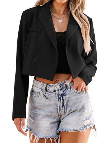 luvamia Womens Fashion Lapel Cropped Blazers for Women Business Casual Open Front Black Blazer Jacket for Women Womens Black Jacket Teacher Outfits for Women Black Size Small Fits Size 4 / Size 6 | Amazon (US)