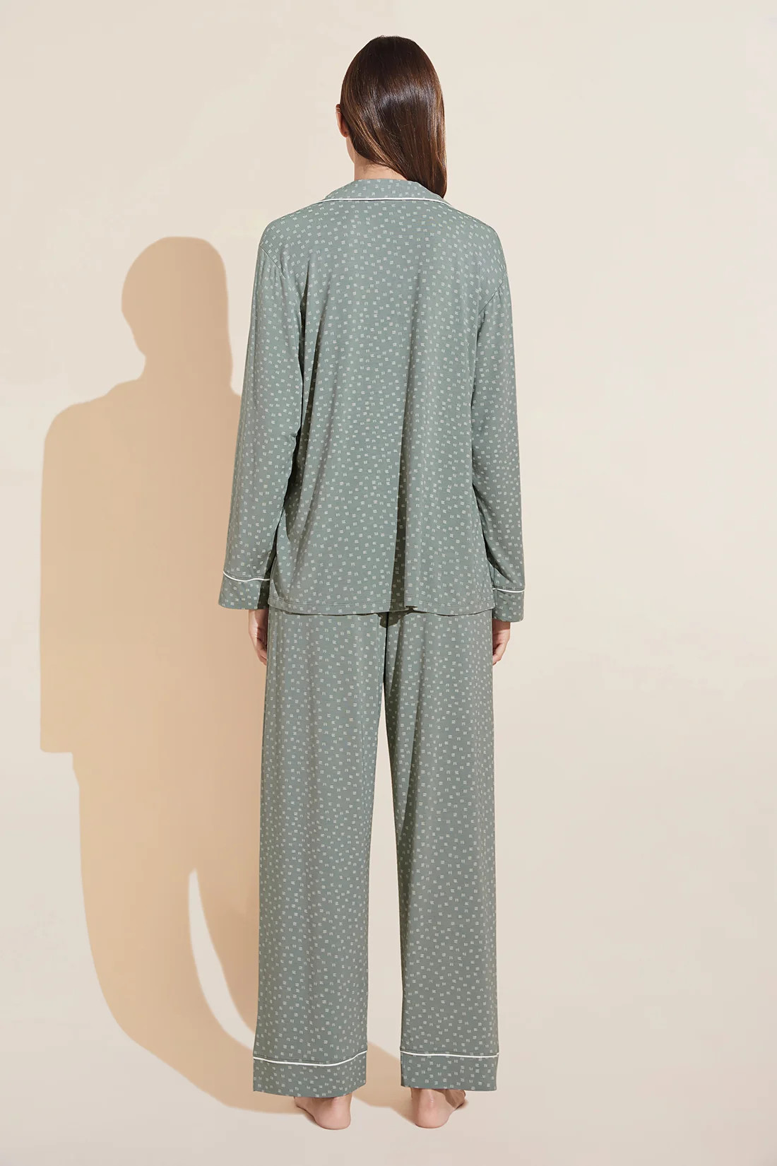 Gisele Printed TENCEL™ Modal Long PJ Set - Artisan Trace Willow Green/Ivory | Eberjey