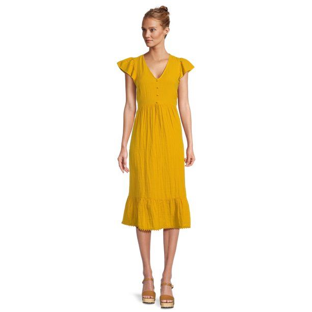 Time and Tru Women's Flutter Sleeve Midi Dress, Sizes XS-XXXL - Walmart.com | Walmart (US)