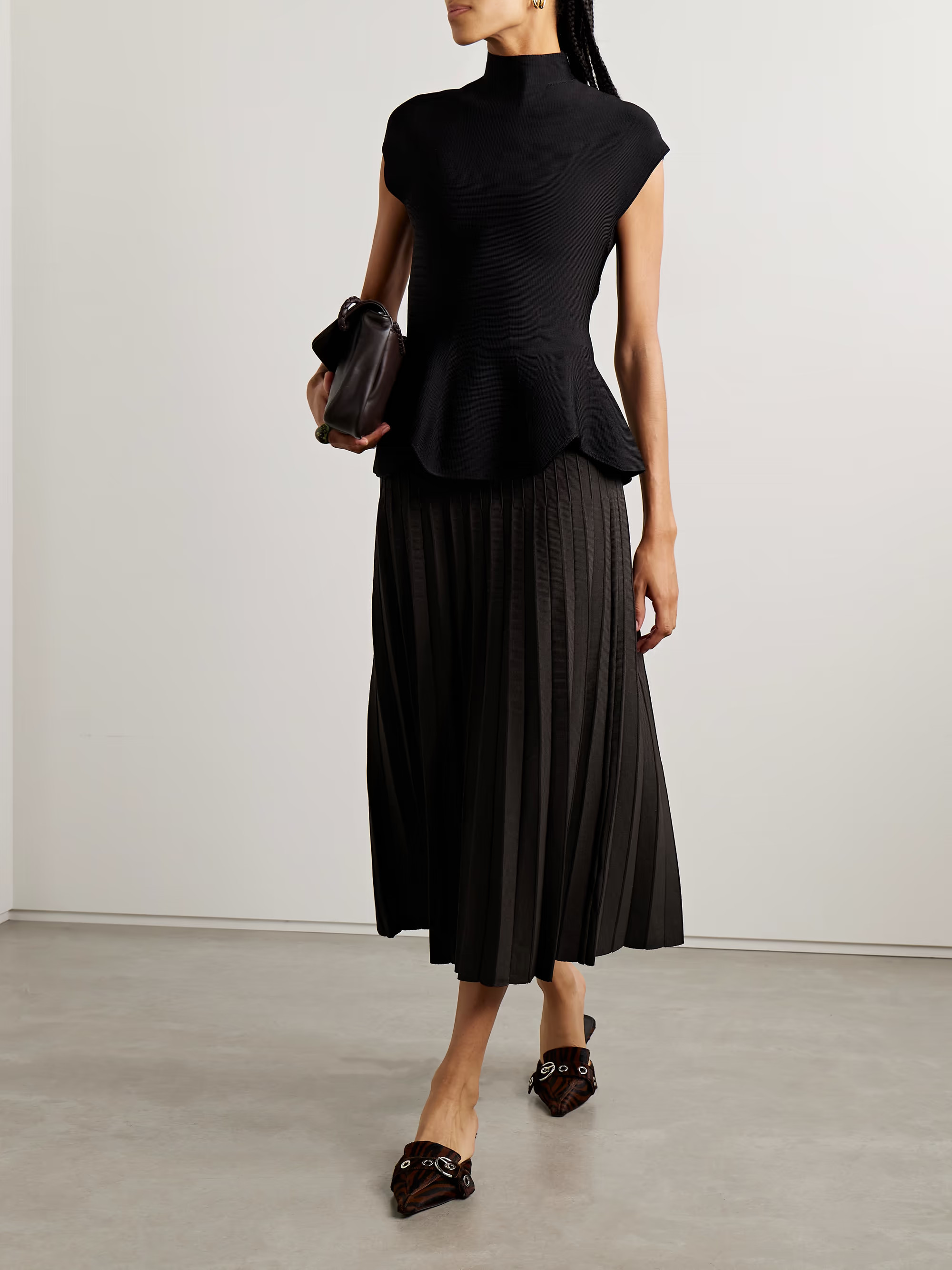 Lena pleated ribbed-knit midi skirt | NET-A-PORTER (US)