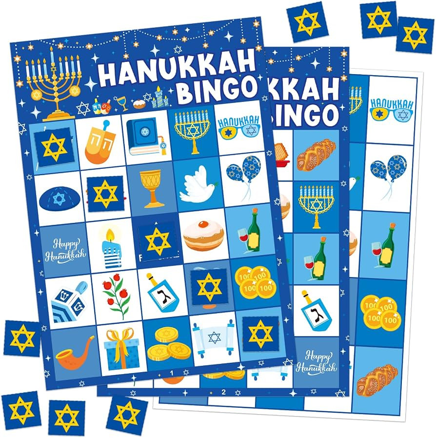 24 Players Happy Hanukkah Bingo Game Cards Menorah Bingo Game Hanukkah Party Games Hanukkah Gifts... | Amazon (US)
