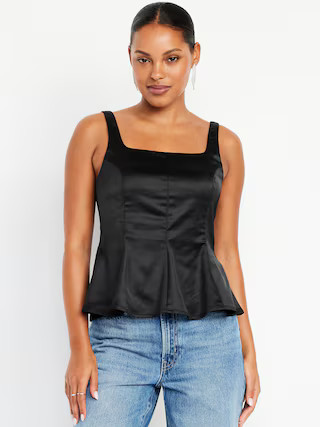 Square-Neck Satin Peplum Top | Old Navy (US)