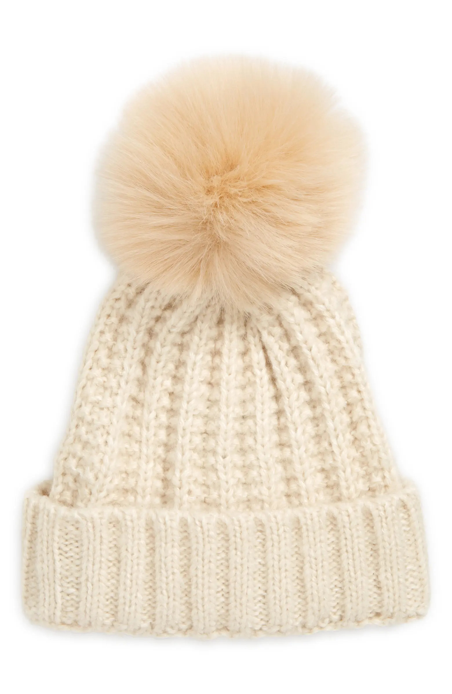 Chunky Wool Blend Beanie with Faux Fur Pom | Nordstrom