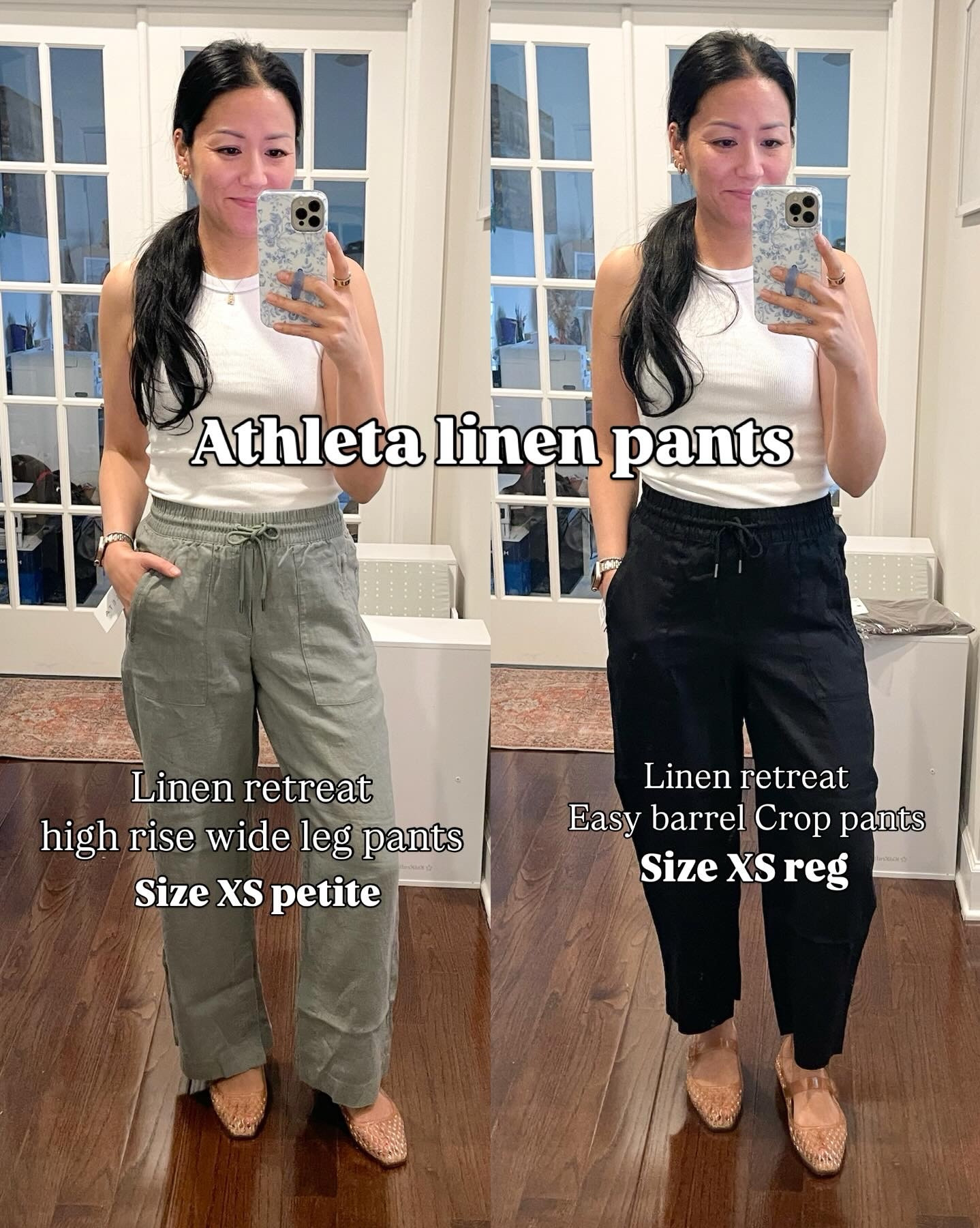 Size XS tank
Not seeing the light green online currently so it must be out of stock

Athleta retreat linen wide leg pants
Athleta retreat easy linen barrel leg pants 

#LTKOver40 #LTKSeasonal #LTKSaleAlert
