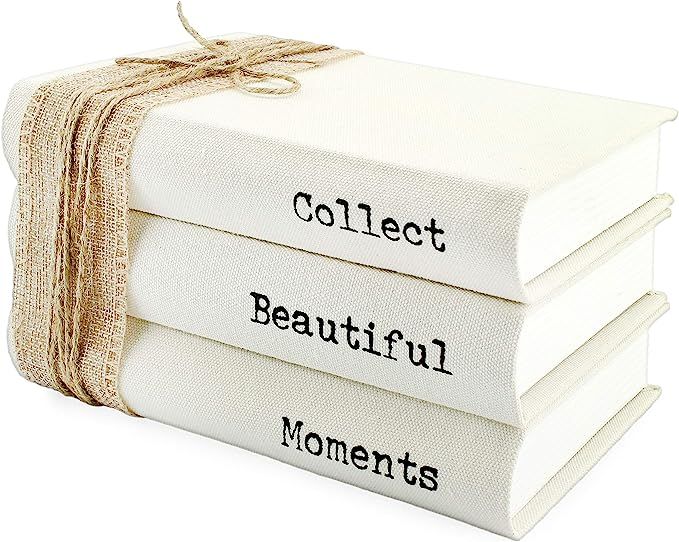 AuldHome Design Faux Book Stack: Collect Beautiful Moments Decorative Book Set with Burlap Ribbon... | Amazon (US)