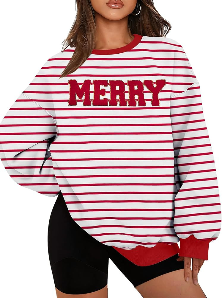 FASHGL Christmas Sequins Sweatshirts Women Merry Glitter Patch Crewneck Sweater Xmas Long Sleeve ... | Amazon (US)