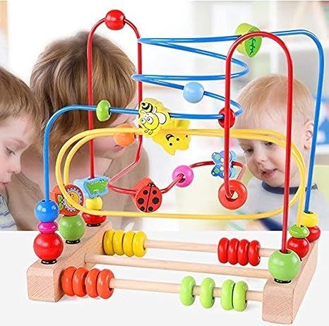 QZMTOY Bead Maze Toy for Toddlers Wooden Colorful Roller Coaster Educational Circle Toys for Kids... | Amazon (US)