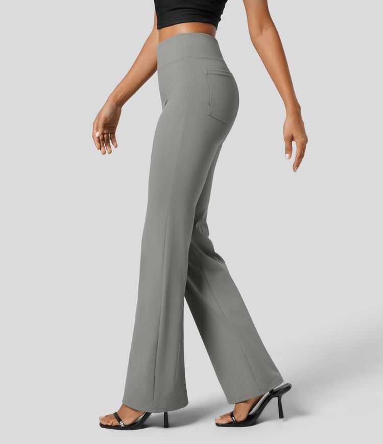 High Waisted Back Side Pocket Slight Flare Work Pants | HALARA