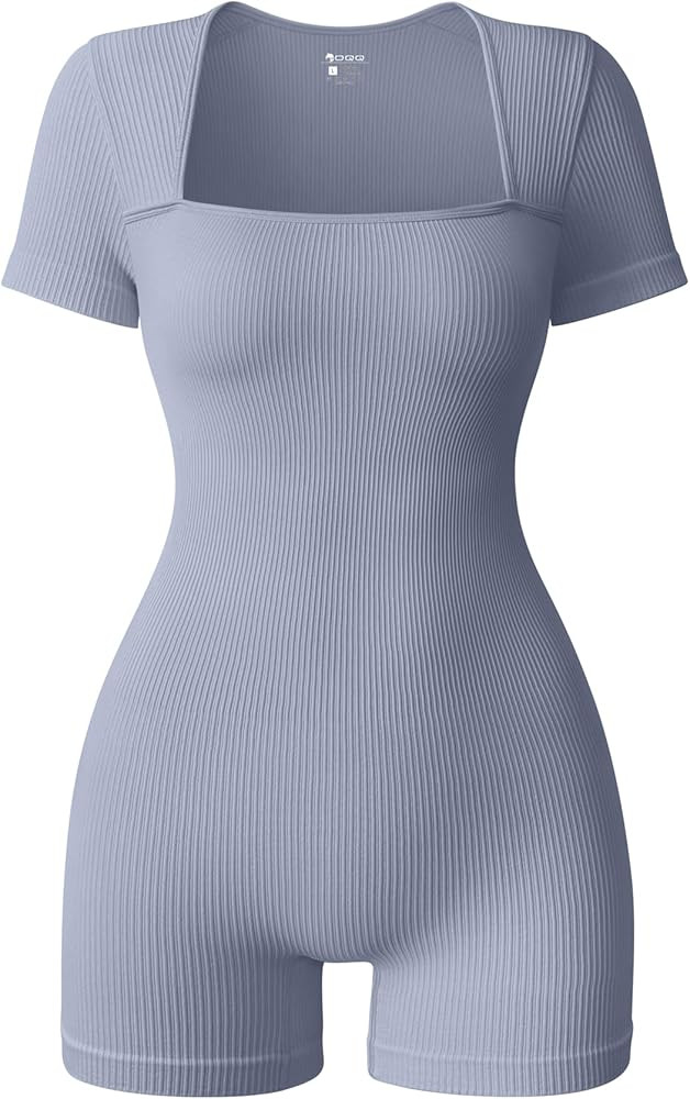 OQQ Women Short Sleeve Rompers Yoga Stretch Square Neck Exercise Rompers | Amazon (US)