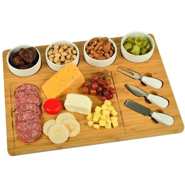 Picnic at Ascot - Large Bamboo Cheese/Charcuterie Board with 4 Ceramic Bowls & 3 Stainless Steel ... | Target