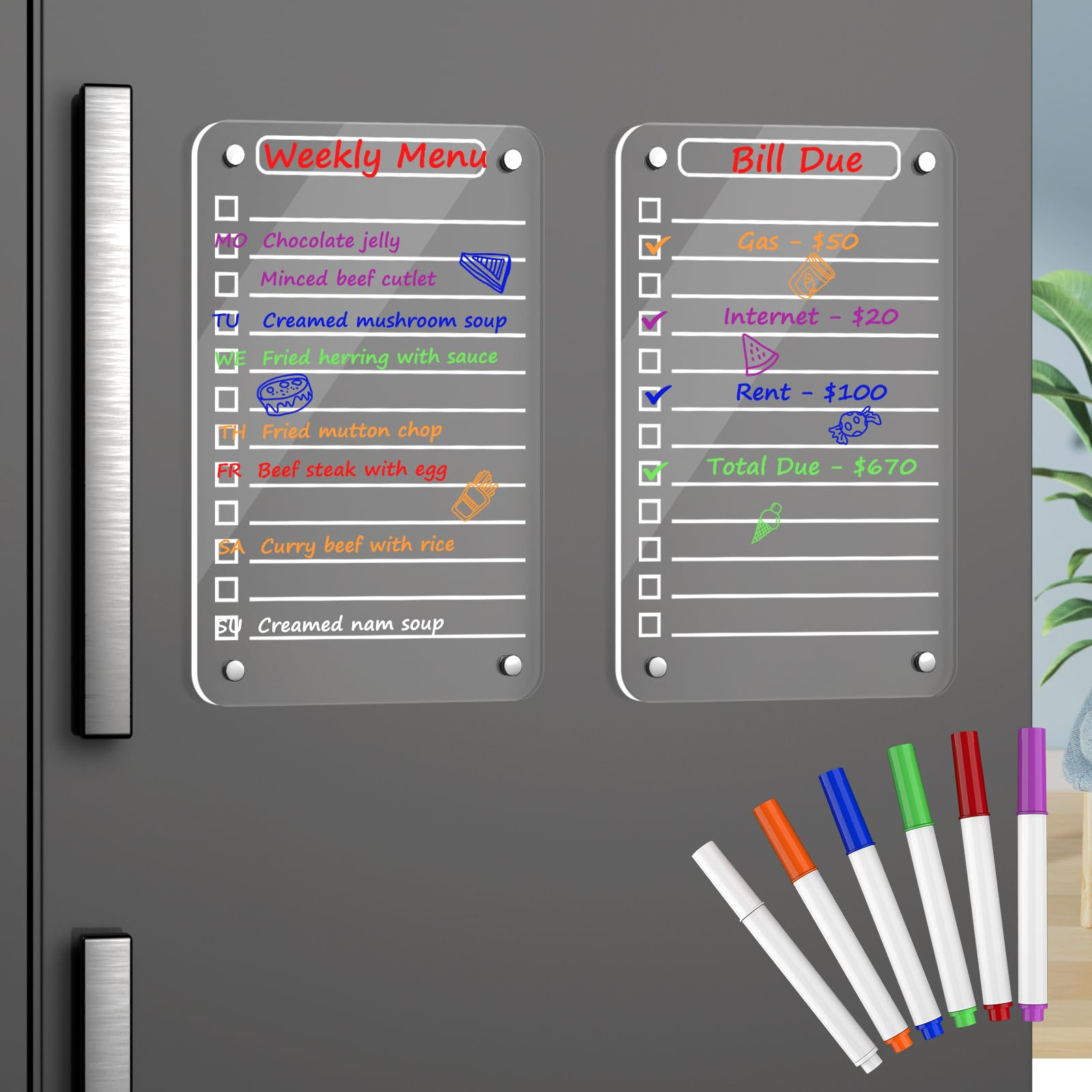 2 Pcs Acrylic Magnetic Dry Erase Board for Fridge, 6"x12" Magnetic to Do List Board, Multifunctio... | Amazon (US)