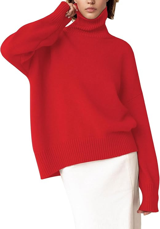 YKR Women's Turtleneck Sweater Chunky Long Sleeve Knitted Pullover High Low Hem Trendy 2024 Fall ... | Amazon (US)