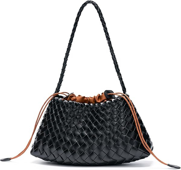 Small Woven Purse for Women Vegan Leather Underarm Shoulder Hobo Handbag | Amazon (US)