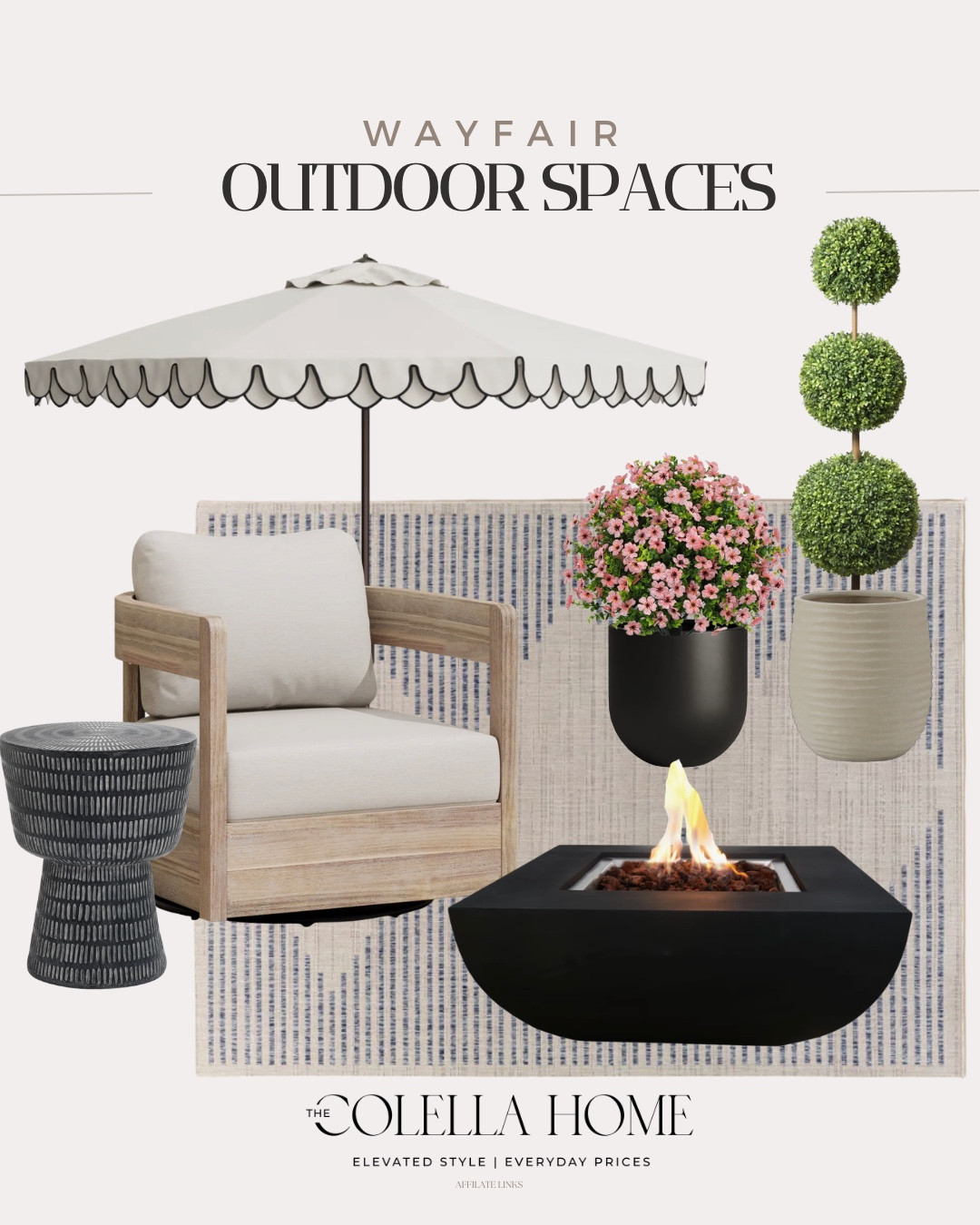 Wayfair outdoor finds includes fire pit, outdoor rug, planters, faux outdoor flowers, umbrella, outdoor chair, and side table.

Outdoor decor, outdoor spaces, spring outdoor decor 

#ad
#Wayfair
#WayfairPartner
@wayfair

#LTKSaleAlert #LTKSeasonal #LTKHome