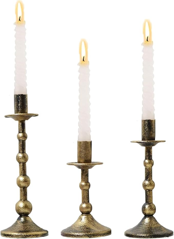 Metal Iron Candlestick Holders for Centerpiece Antique 3Pcs Gold Taper Candle Stick Round Roman C... | Amazon (US)