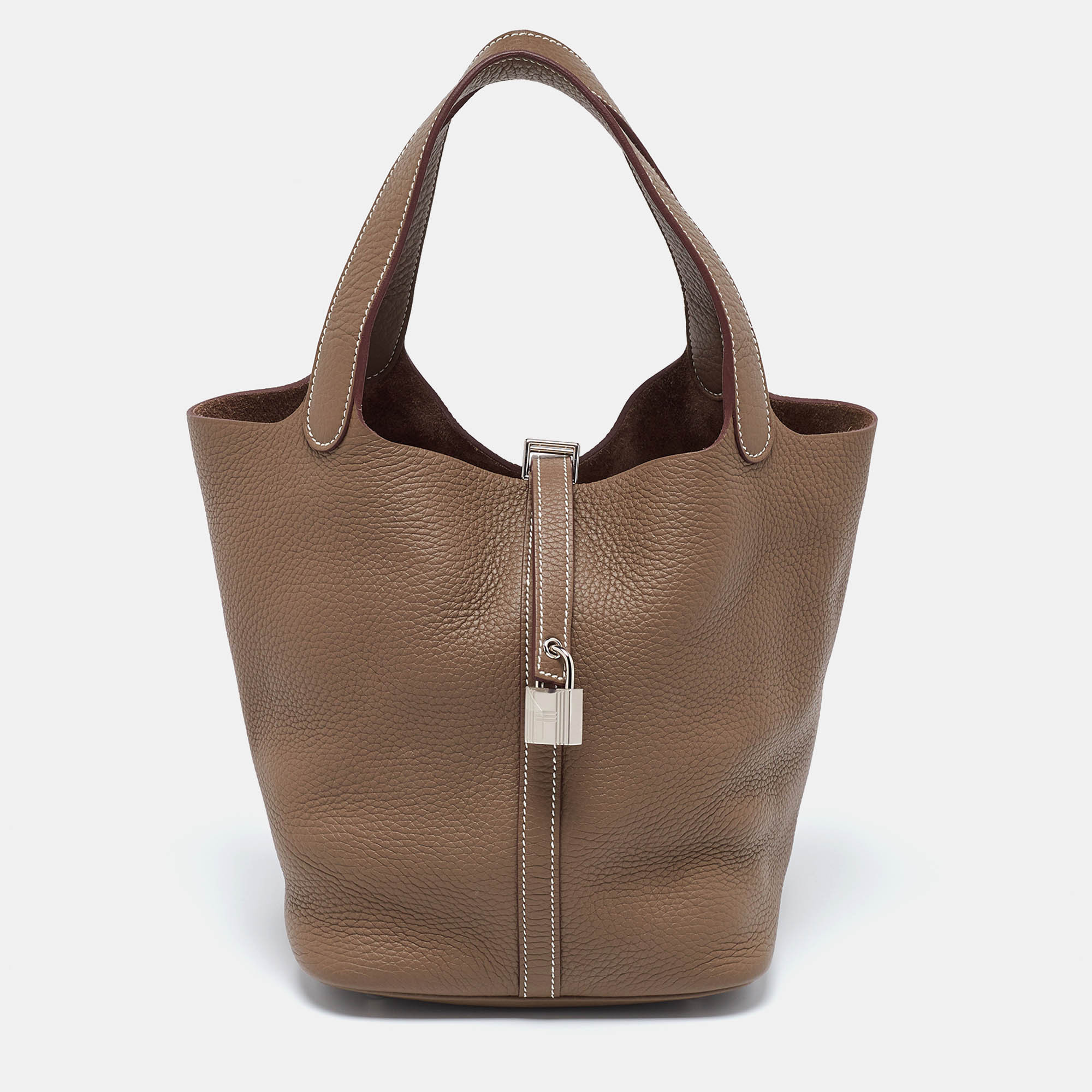 Hermès Etoupe Taurillon Clemence Leather Picotin Lock 22 Bag | Shop Simon