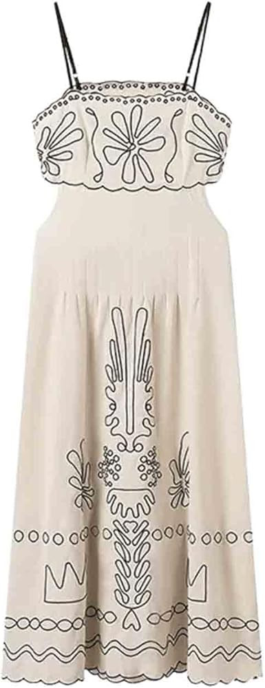 Women's Minimalist Backless Sexy Camisole Dress with Fashionable Print and Large Swing Long Skirt | Amazon (US)