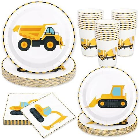 Whaline 96Pcs Construction Party Tableware Dump Truck Paper Plate Napkin Cup Yellow Black Disposa... | Amazon (US)