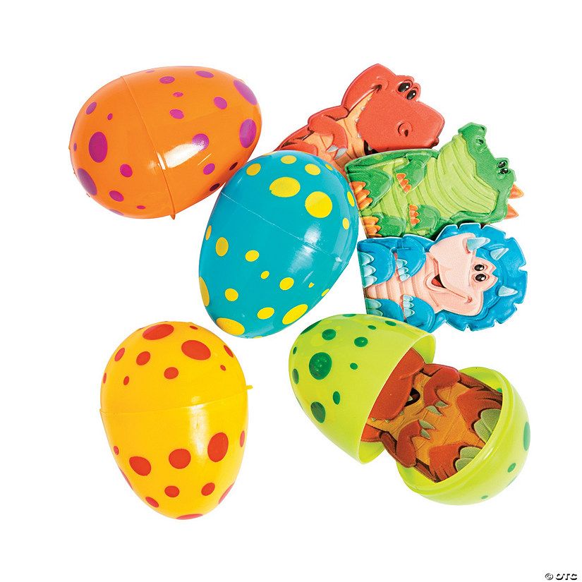 2 1/2" Dino Finger Puppet Toy-Filled Plastic Easter Eggs - 12 Pc. | Oriental Trading Company
