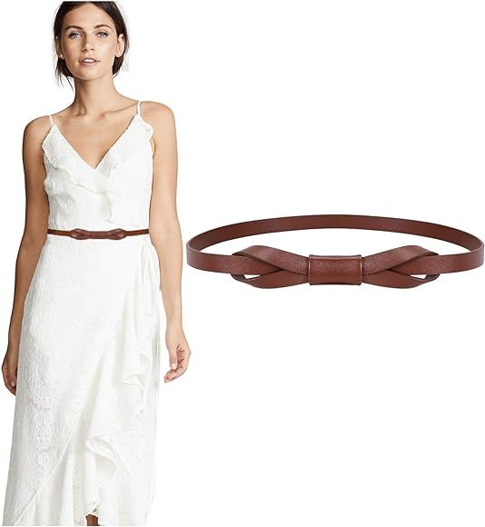 JASGOOD Women PU Leather Skinny Belt for Dress Adjustable Thin Waist Belt for Lady | Amazon (US)