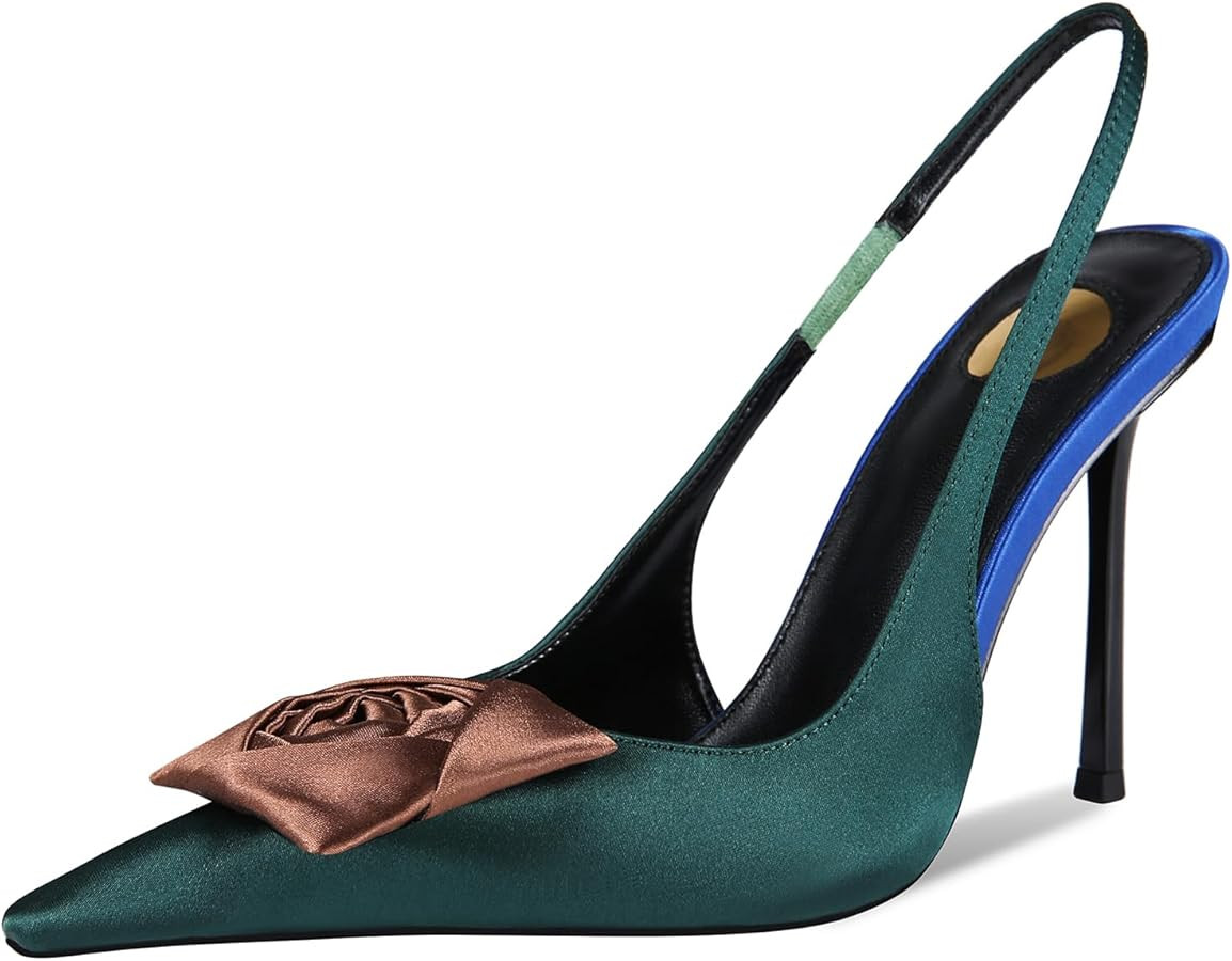 Womens Stiletto High Heels Flower Heels Pointed Toe Closed Slingback Elastic Ankle Strap for Part... | Amazon (US)