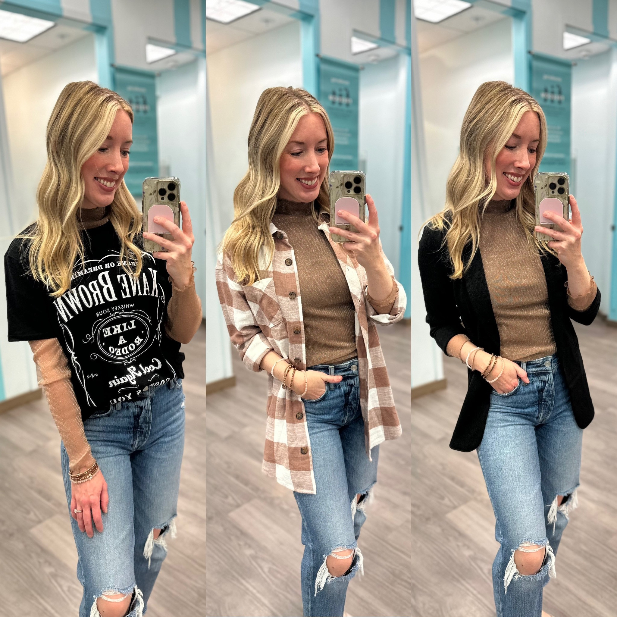 Layering this new shimmer mock neck long sleeve ✨✨