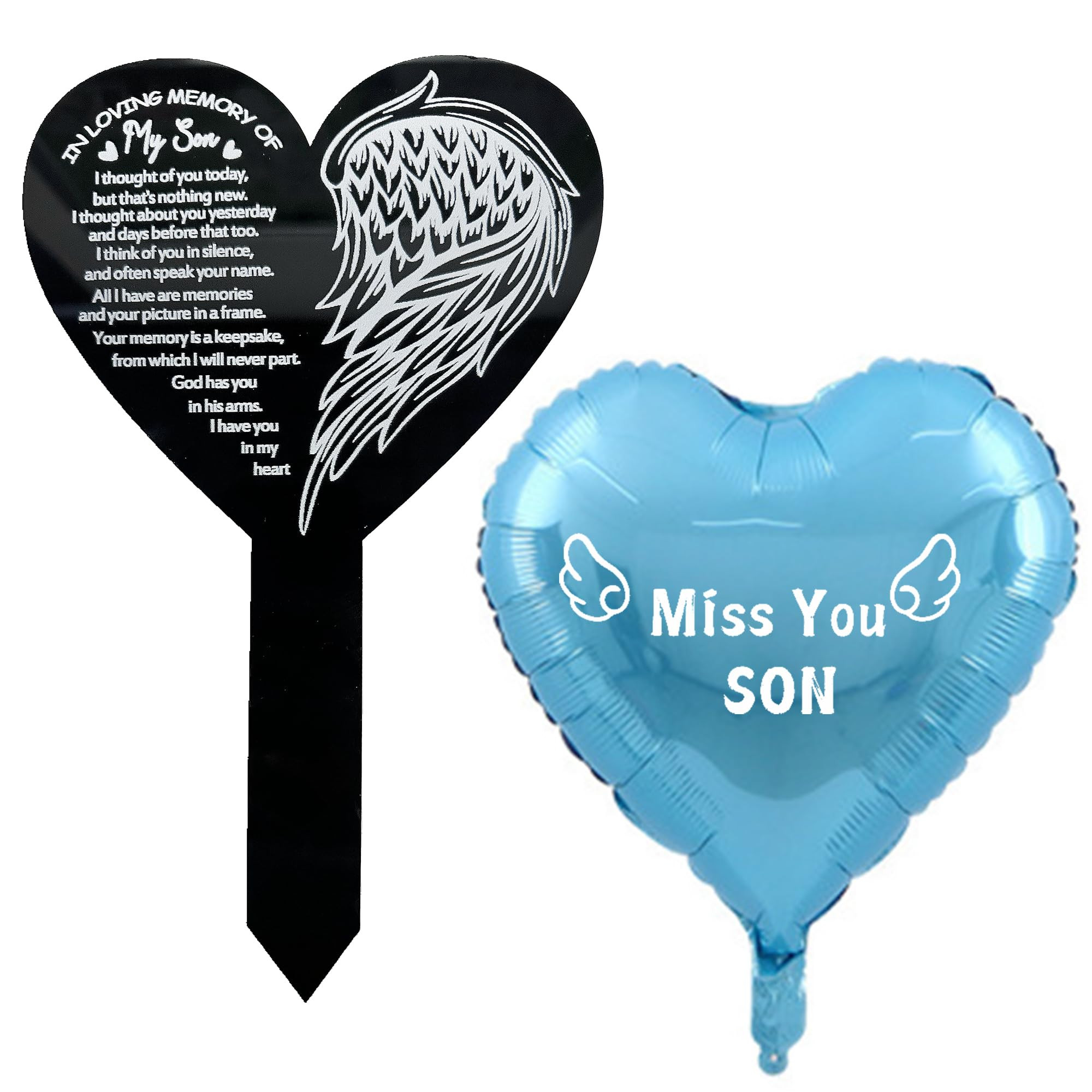 Heart Memorial Garden Stake, Cemetery Remembrance Plaque, Son Birthday Balloon Grave Marker, Outdoor Yard Decor Miss You Son Memorial Balloon Heart-Shaped | Amazon (US)