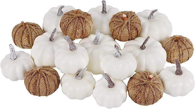 winemana Thanksgiving Decorations Artificial Pumpkin Linen Pumpkin, Set of 12 Foam Pumpkins and 6... | Amazon (US)