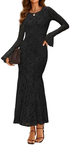 ZESICA Women's Long Sleeve Bodycon Maxi Dress 2025 Fall Fashion Floral Sexy Mermaid Wedding Guest... | Amazon (US)