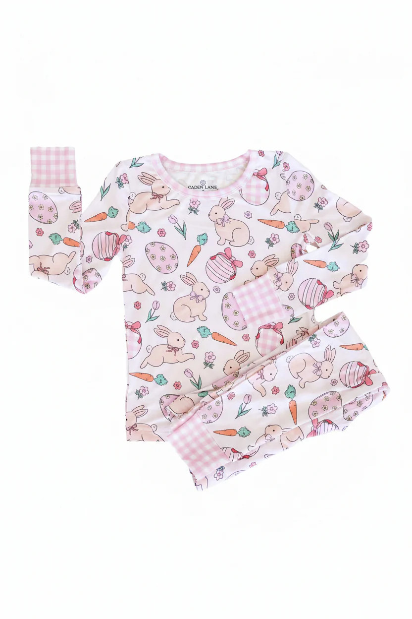 Hoppy Spring Two Piece Pajama Set | Pink | Caden Lane