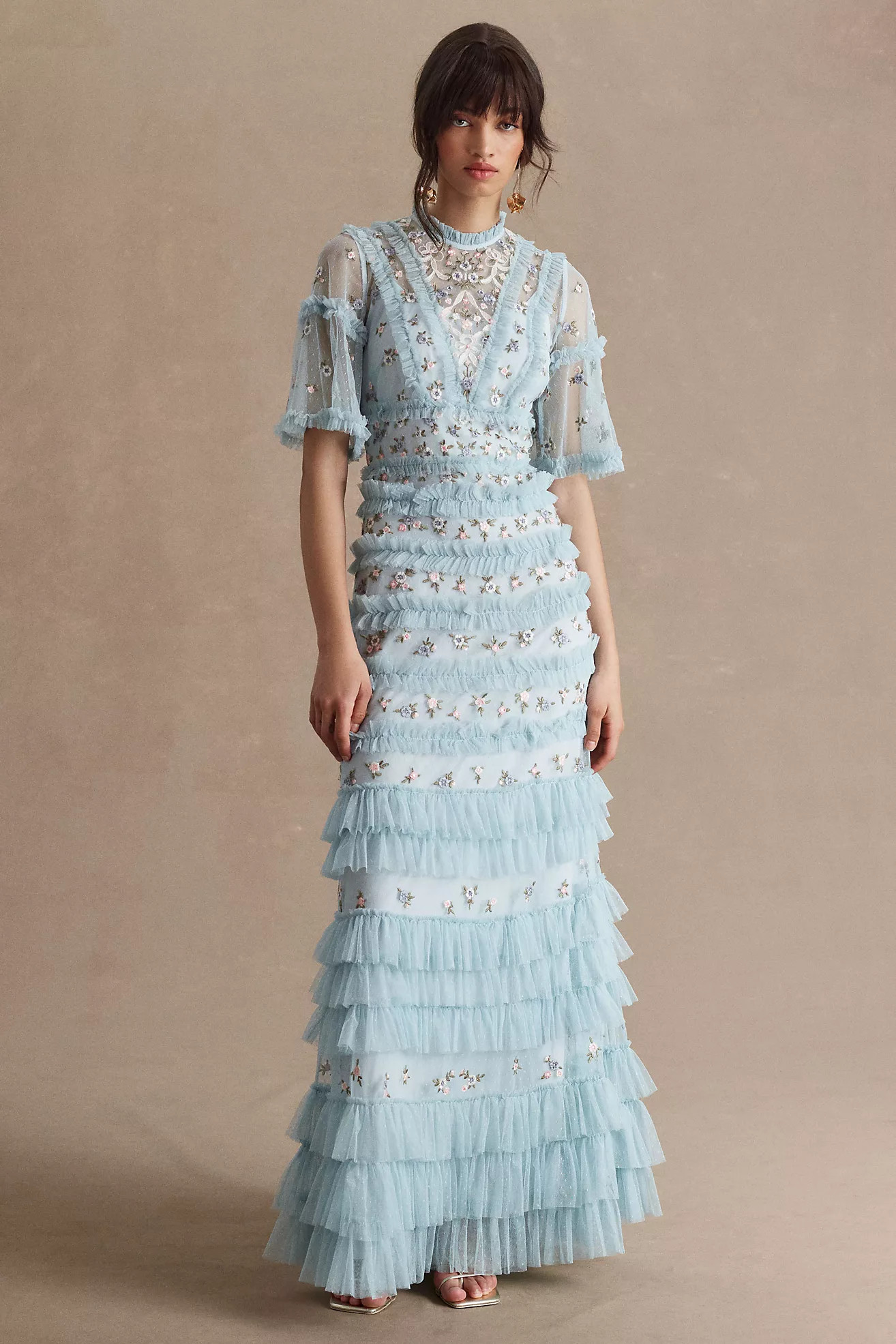 Mac Duggal High-Neck Ruffled Tiered Floral Gown | Anthropologie (US)