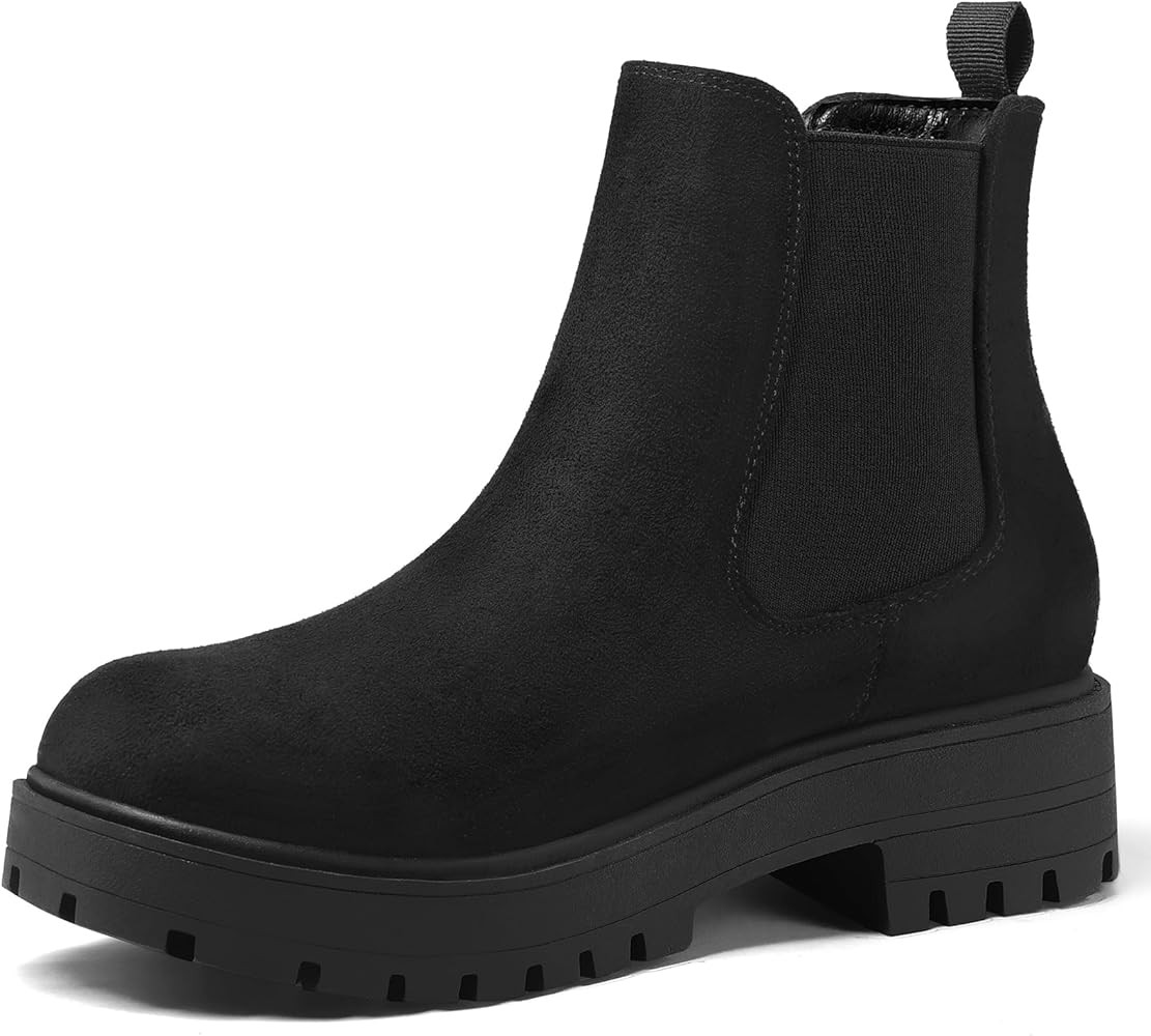 mysoft Women's Chelsea boots Low Heel Slip On Lug Sole Elastic Ankle Booties | Amazon (US)