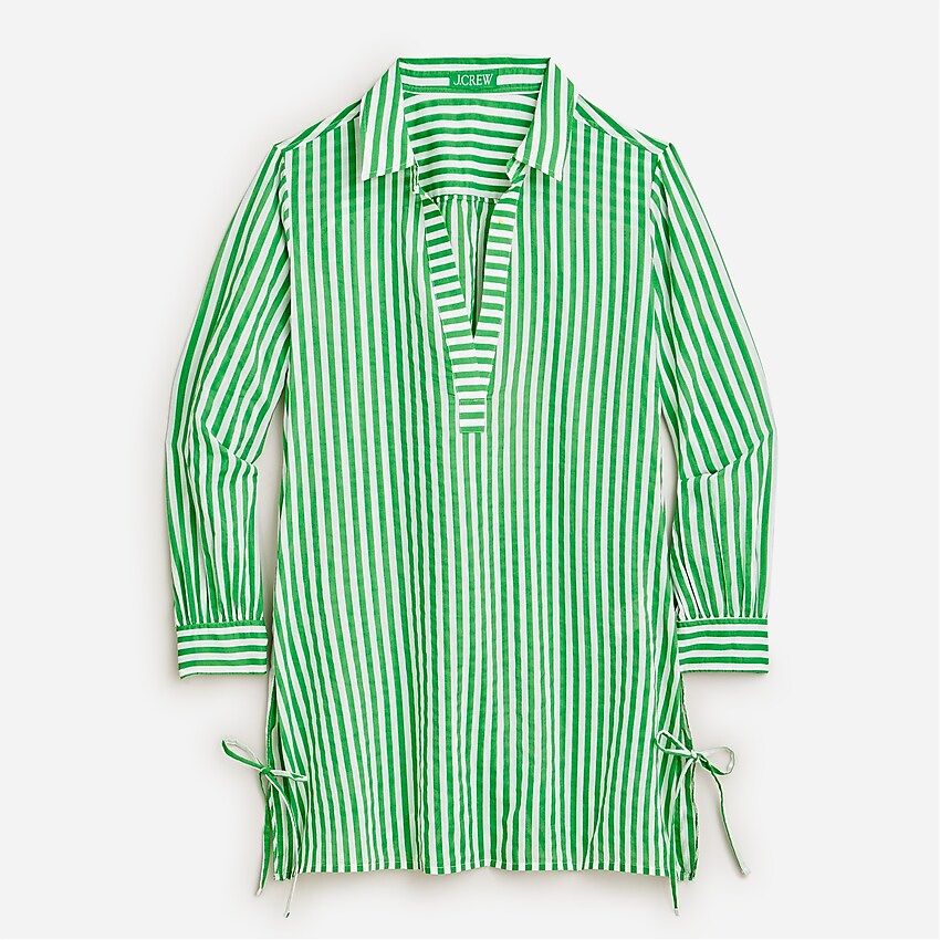 Cotton voile tunic cover-up with side ties in stripe | J.Crew US