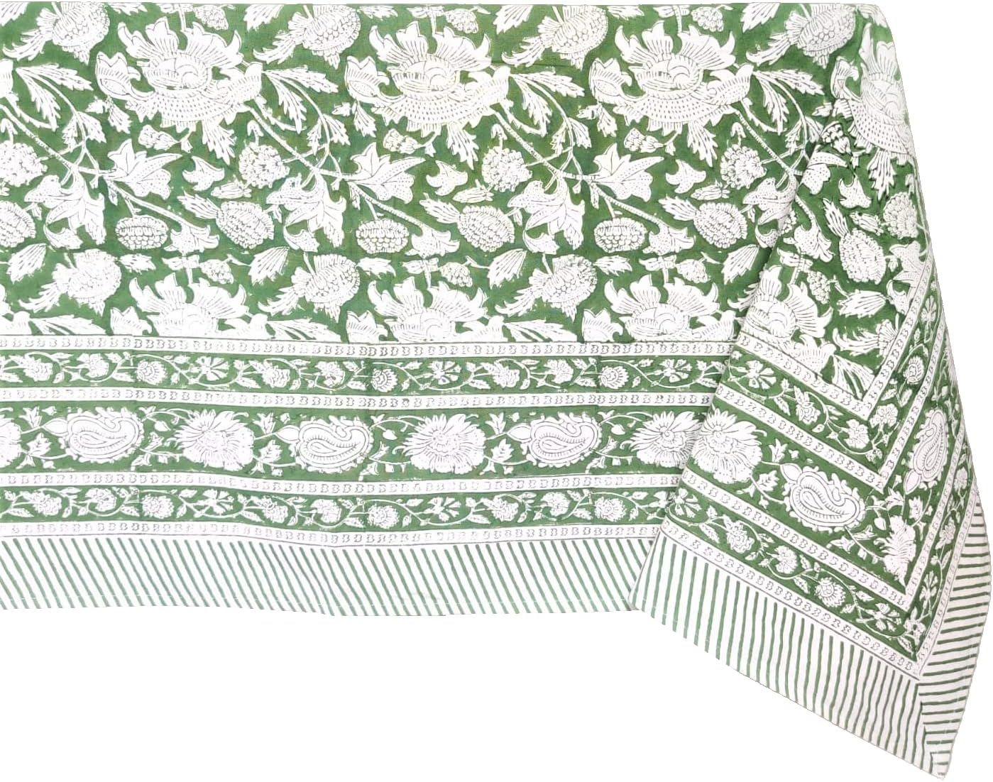 ATOSII Meraki Green 100% Cotton Fall Tablecloth, Handblock Print Rectangle Table Cover for Kitche... | Amazon (US)