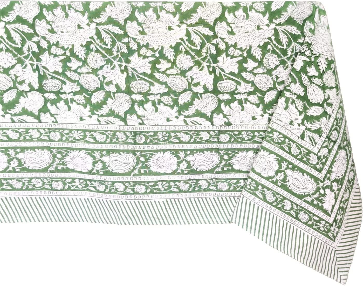 ATOSII Meraki Green 100% Cotton Tablecloth, Handblock Print Rectangle Table Cover for Kitchen Din... | Amazon (US)