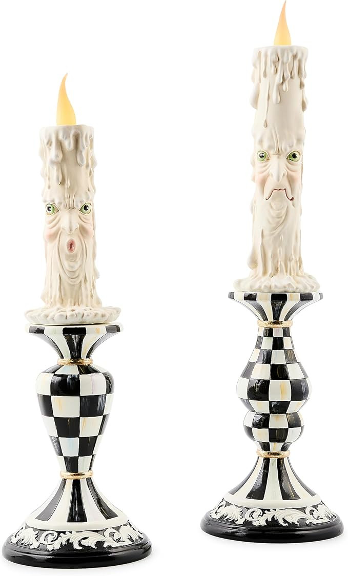 MACKENZIE-CHILDS Set of 2 Spooky Illuminated Candles, Indoor Halloween Decoration, Black-and-Whit... | Amazon (US)