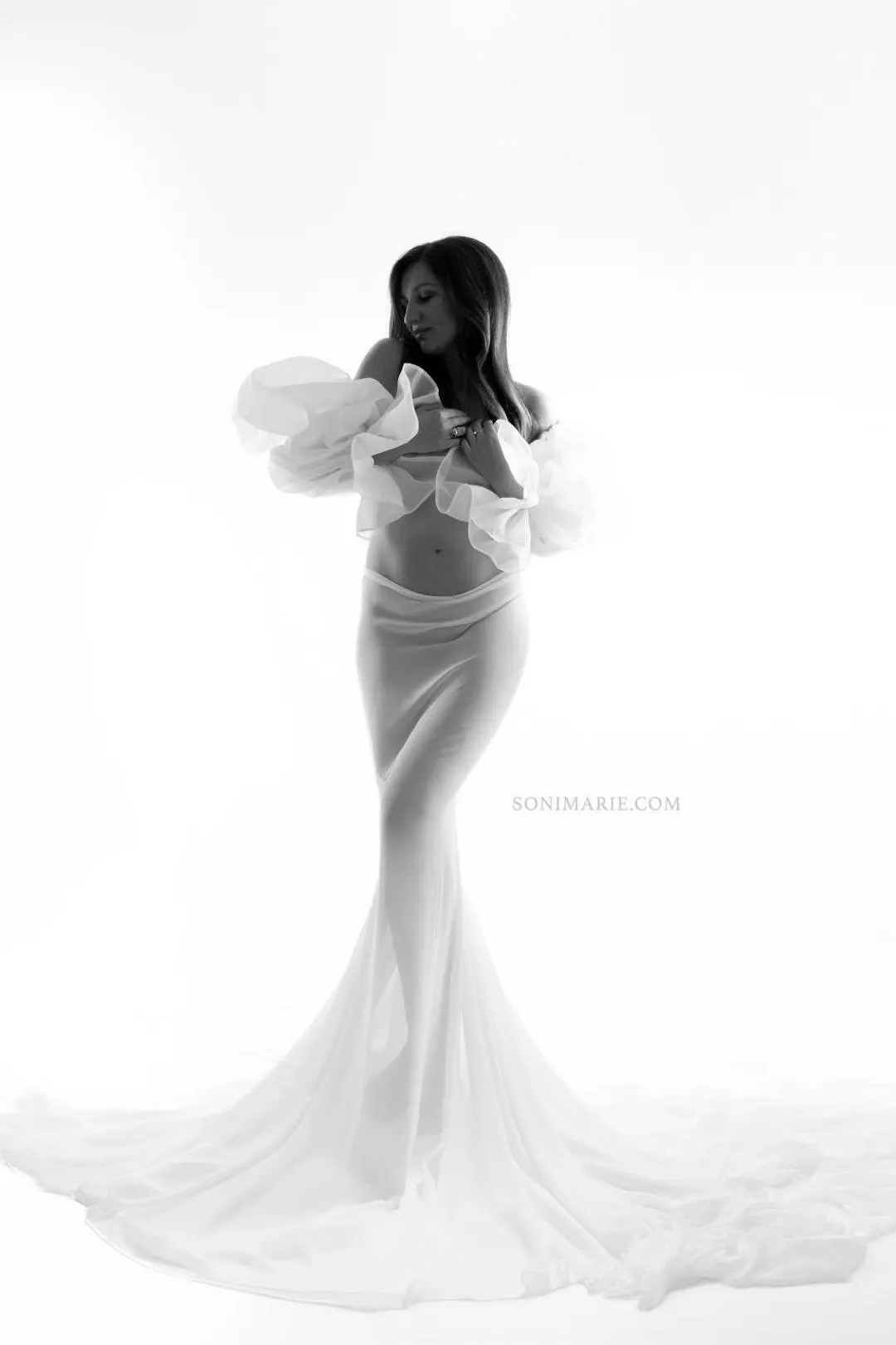 Maeve Floure & Airelle Set Maternity Photoshoot Outfit Elegant Sleeves Flowing Silk Chiffon Fabri... | Etsy (US)